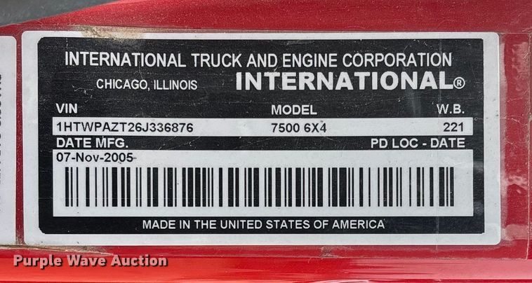 image for item ED2413 2006 International 7500 dump truck