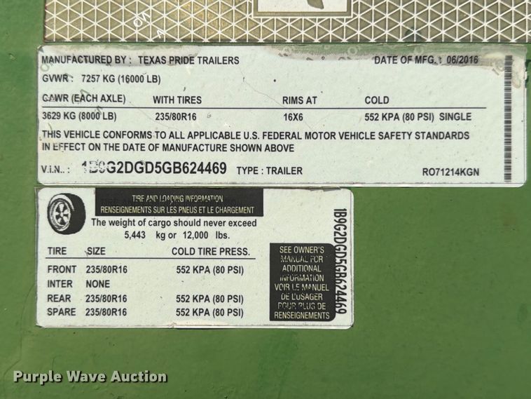 image for item ED5028 2016 Texas Pride R071214KGN roll-off container trailer