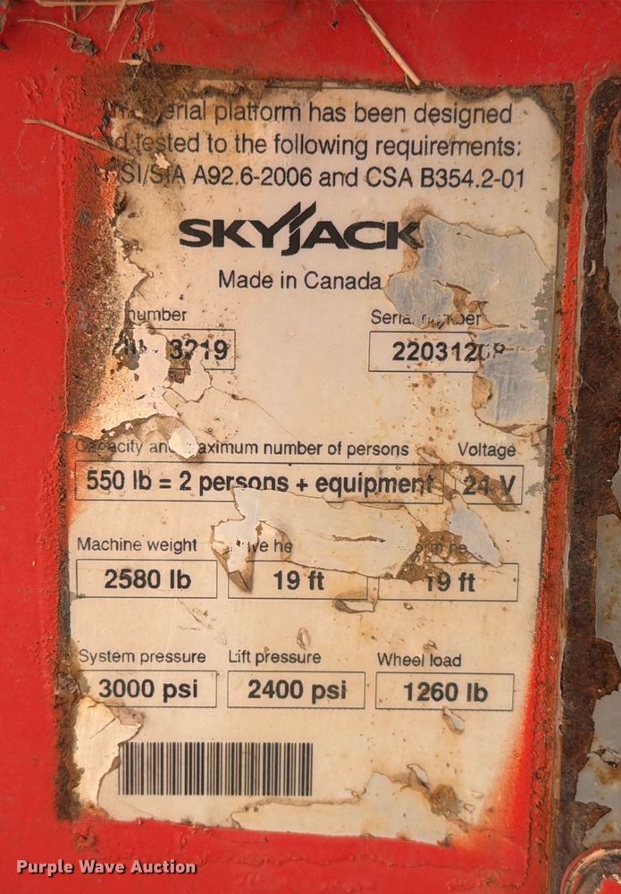 image for item ED5031 2012 SkyJack SJIII 3219 scissor lift