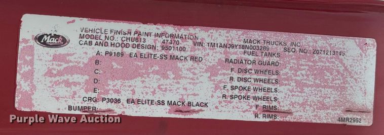 image for item ED5071 2008 Mack CHU613 dump truck