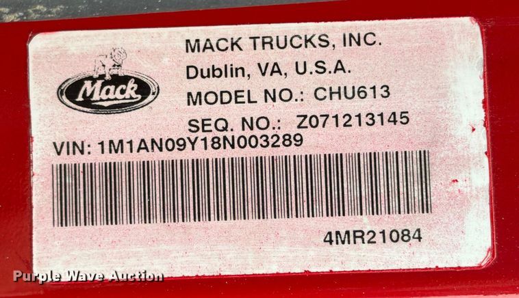 image for item ED5071 2008 Mack CHU613 dump truck