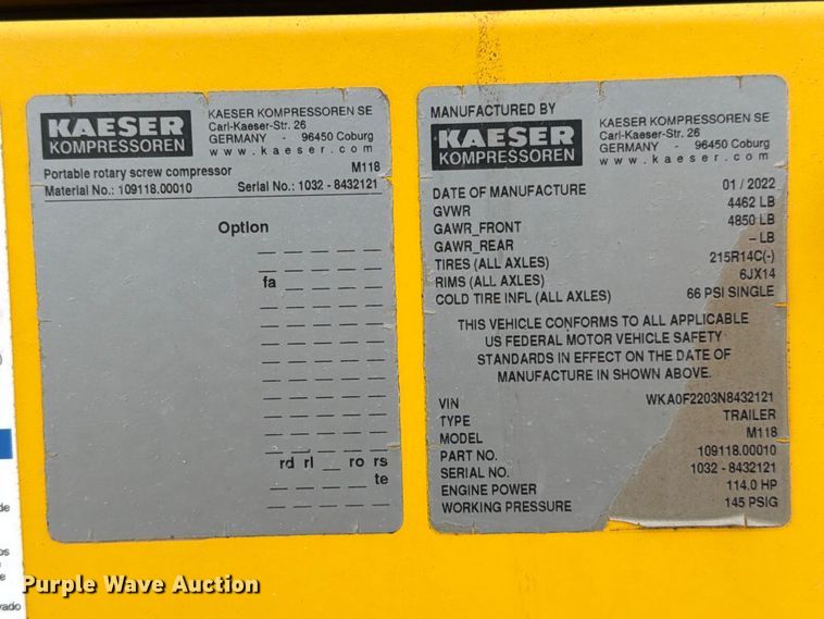 image for item ED5072 2022 Kaeser M118 air compressor