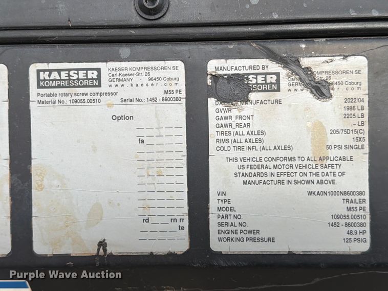 image for item ED5073 2022 Kaeser M55 air compressor
