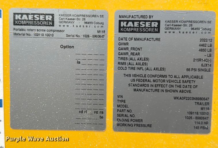 image for item ED5074 2022 Kaeser M118 air compressor