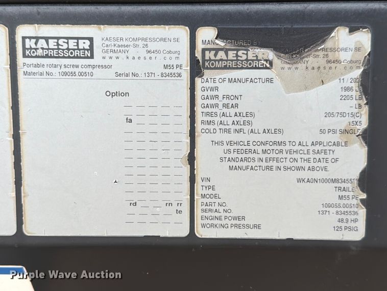 image for item ED5075 2022 Kaeser M55 air compressor