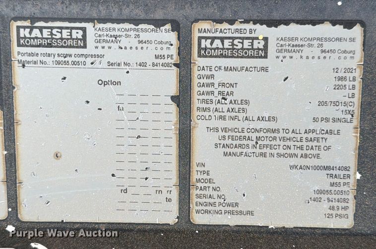 image for item ED5076 2021 Kaeser M55 air compressor