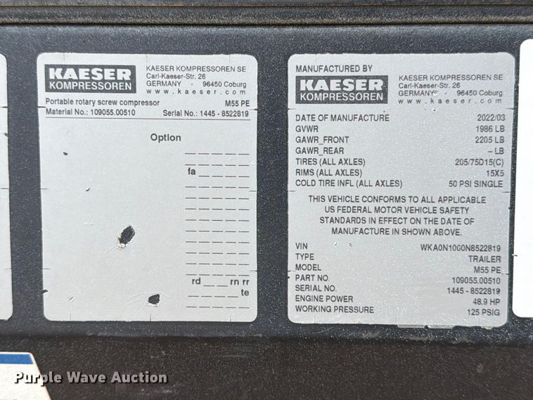 image for item ED5077 2022 Kaeser M55 air compressor