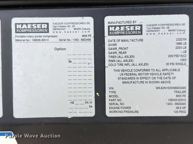 image for item ED5078 2022 Kaeser M55 air compressor