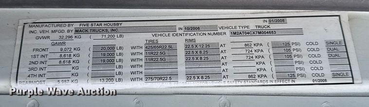 image for item EE3405 2007 Mack CTP713 dump truck