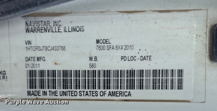 image for item EE4225 2012 International WorkStar 7600 Dump Truck