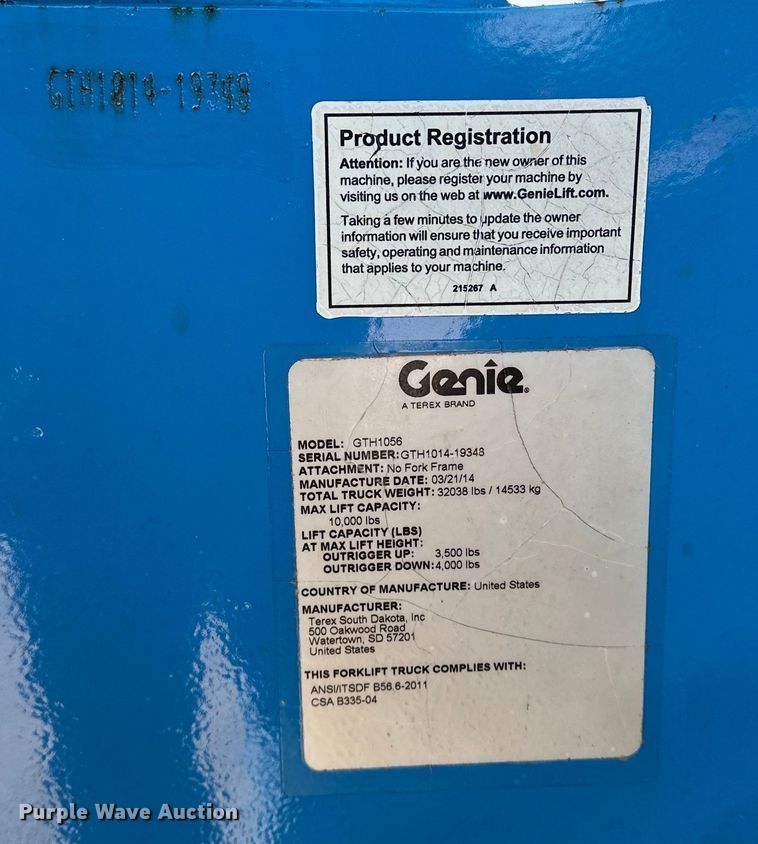 image for item EE4455 2014 Genie GTH-1056 telehandler