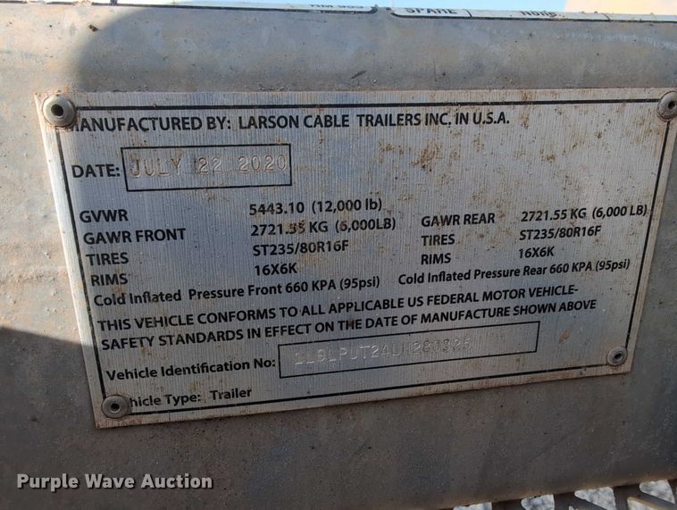 image for item EE4457 2020 Larson Cable Trailers reel trailer