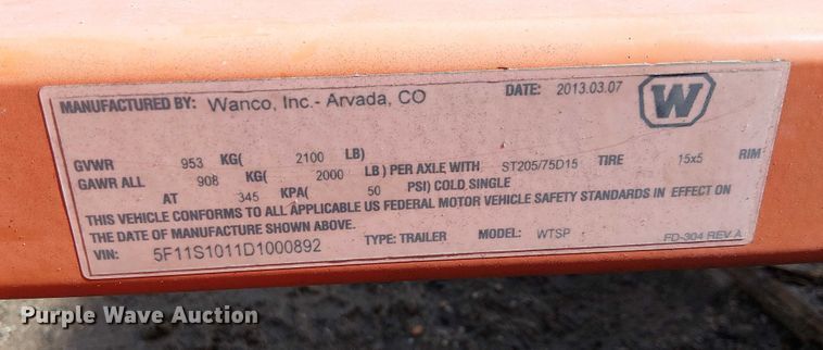 image for item EE4953 2013 Wanco WTSP arrow board trailer