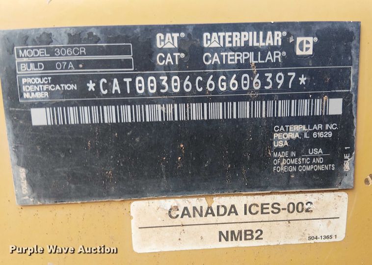 image for item EE5008 2022 Caterpillar 306 CR mini excavator