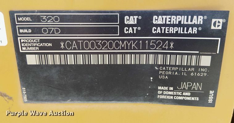 image for item EE5020 2022 Caterpillar 320 excavator