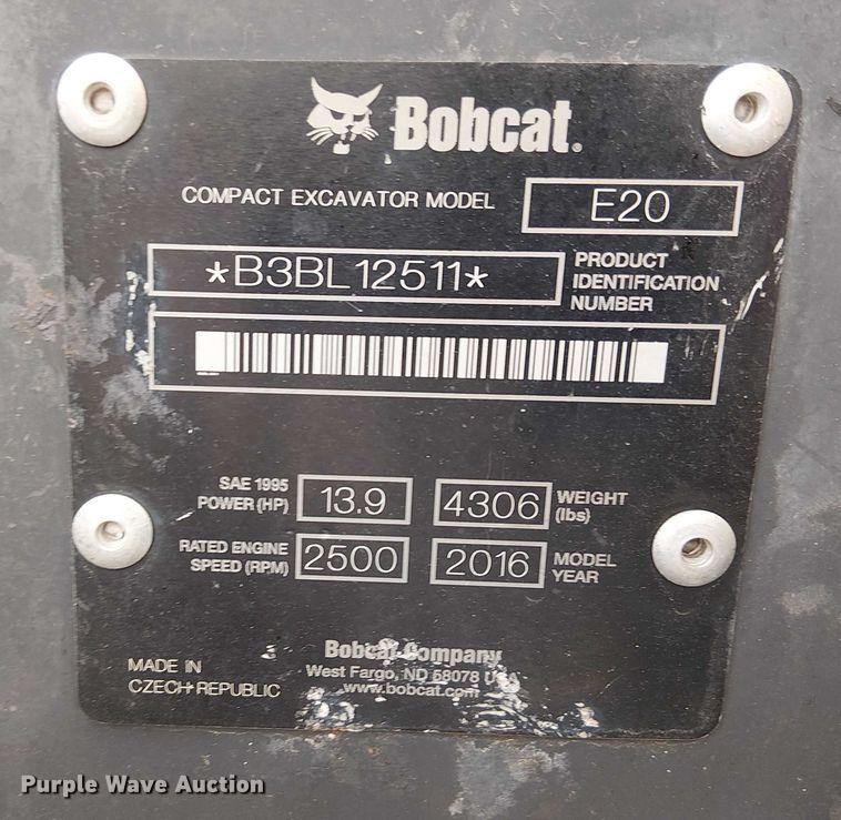 image for item EE5022 2016 Bobcat E20 mini excavator
