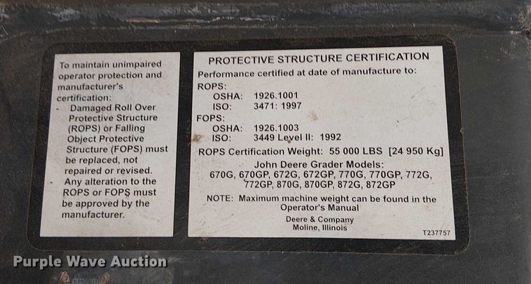 image for item EE5055 2015 John Deere 772 GP motor grader