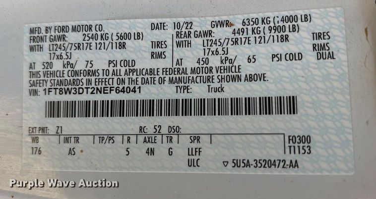 image for item EF6201 2022 Ford F350 Super Duty flatbed pickup truck