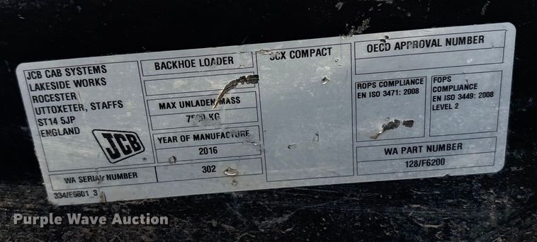 image for item EF6219 2016 JCB 3CX 12L4WS backhoe