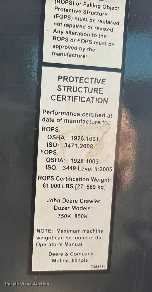 image for item EF6238 2019 John Deere 850K dozer