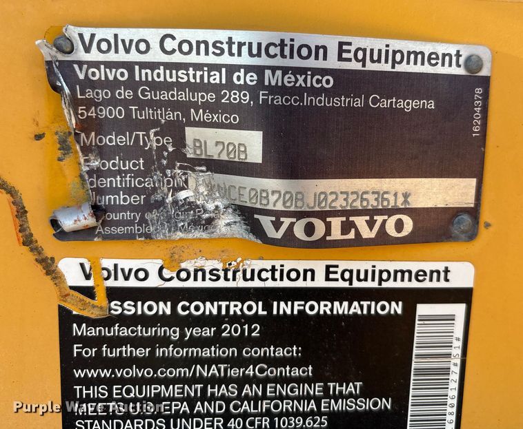 image for item EF6243 2012 Volvo BL70B backhoe
