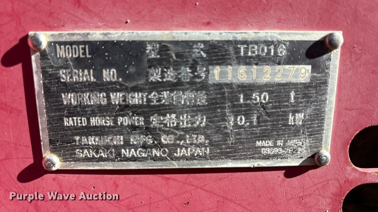 image for item EF6246 2006 Takeuchi TB016 mini excavator