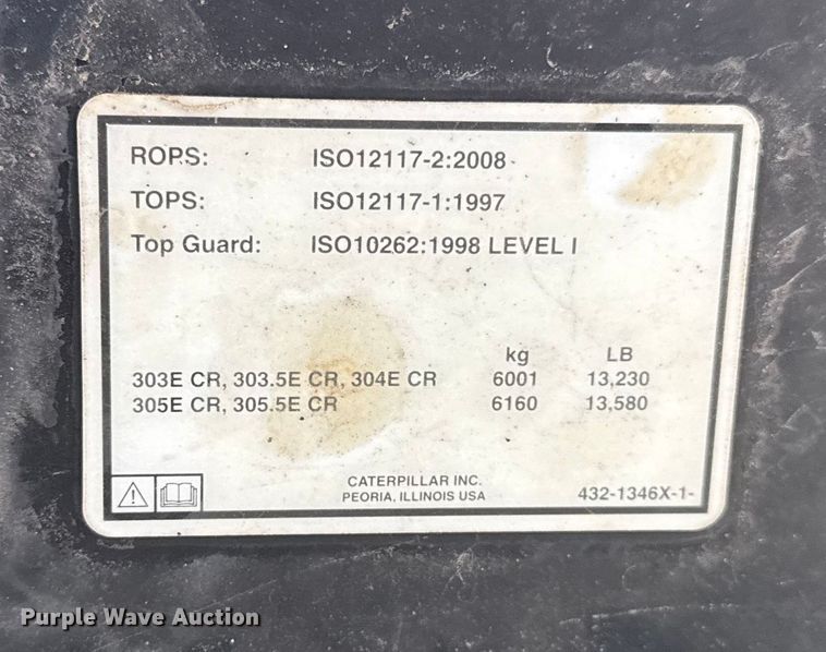 image for item EG1775 2016 Caterpillar 303E CR mini excavator