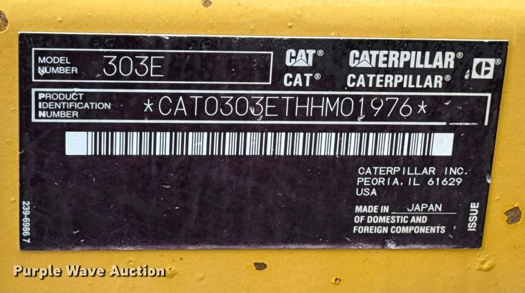 image for item EG1775 2016 Caterpillar 303E CR mini excavator