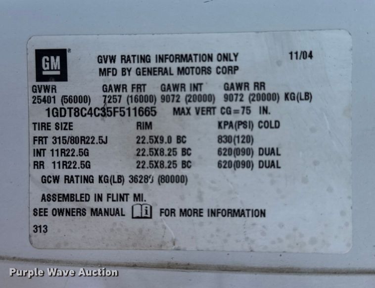 image for item EG1801 2005 GMC C8599 dump truck