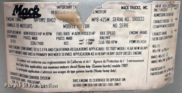 image for item EG8300 2008 Mack GU713 dump truck