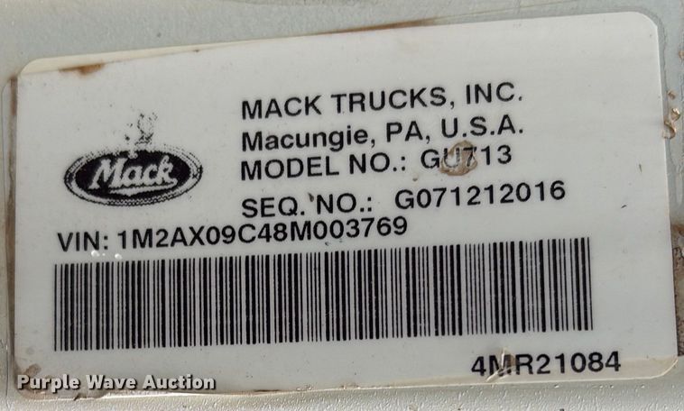 image for item EG8300 2008 Mack GU713 dump truck