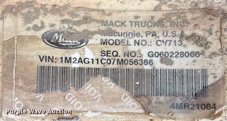 image for item EG8301 2007 Mack CV713 dump truck