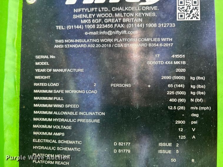 image for item EM6165 2020 Nifty SD50TD 4X4 MK1B boom lift