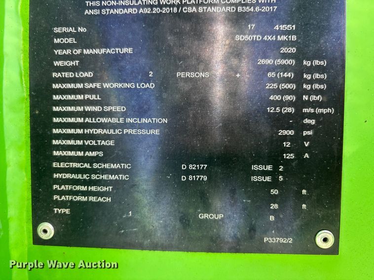 image for item EM6165 2020 Nifty SD50TD 4X4 MK1B boom lift