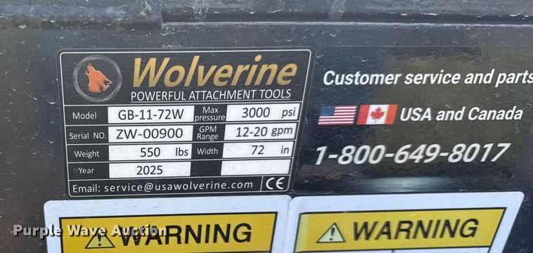 image for item EN0059 2025 Wolverine GB-11-72W skid steer grapple bucket