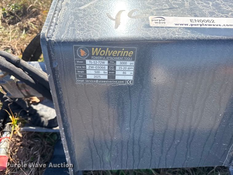 image for item EN0062 2025 Wolverine TL-12-72W skid steer tiller