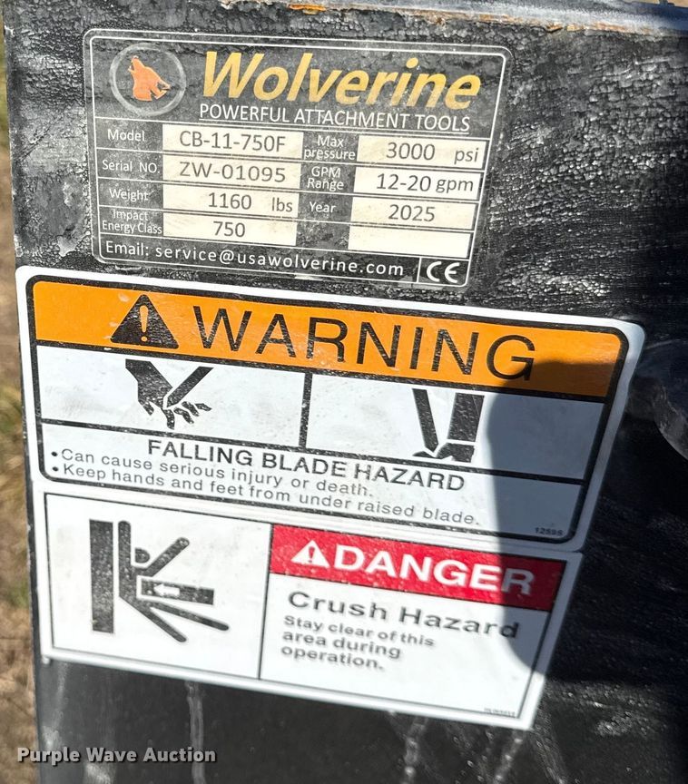 image for item EN0086 2025 Wolverine CB-11-750F skid steer breaker