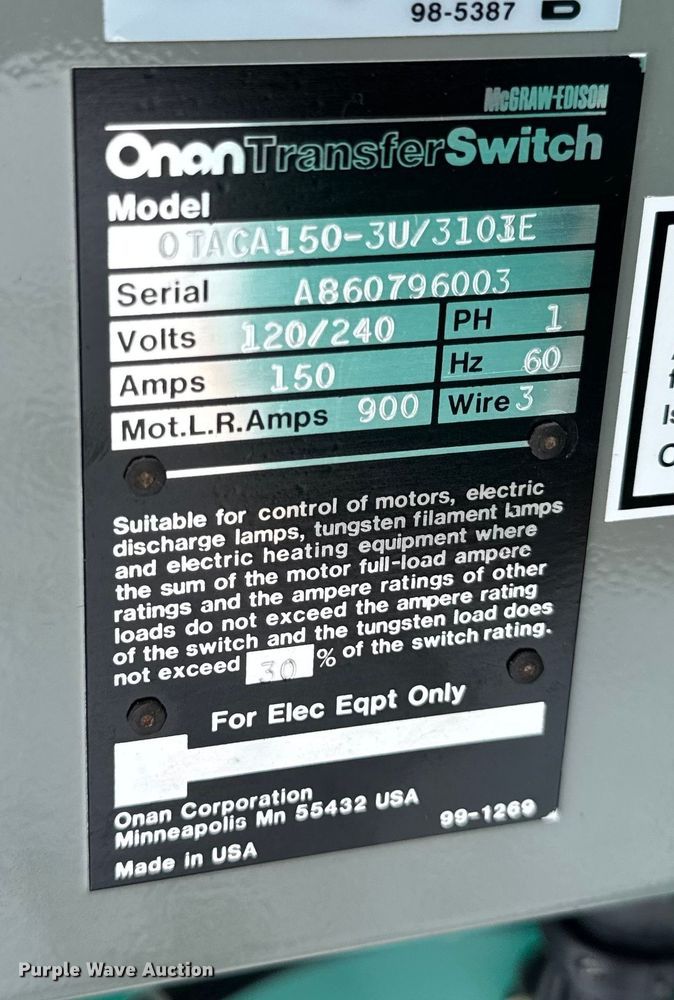 image for item EN0721 Onan 30.0EK-15R/23642R generator