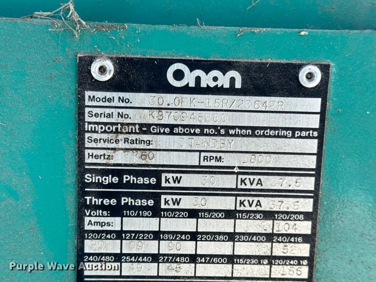 image for item EN0722 Onan 30.0EK-15R/23642R generator