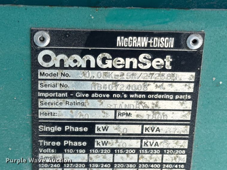 image for item EN0723 Onan 30.0EK-15R-/27238N generator