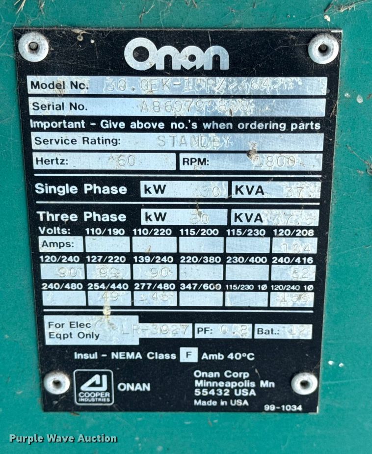 image for item EN0724 Onan 30.0EK-15R/23642R generator