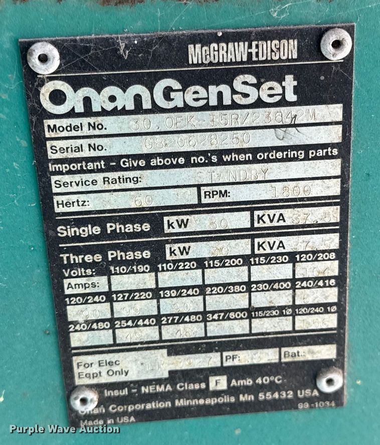 image for item EN0725 Onan 30.0EK-I5R/23642M generator