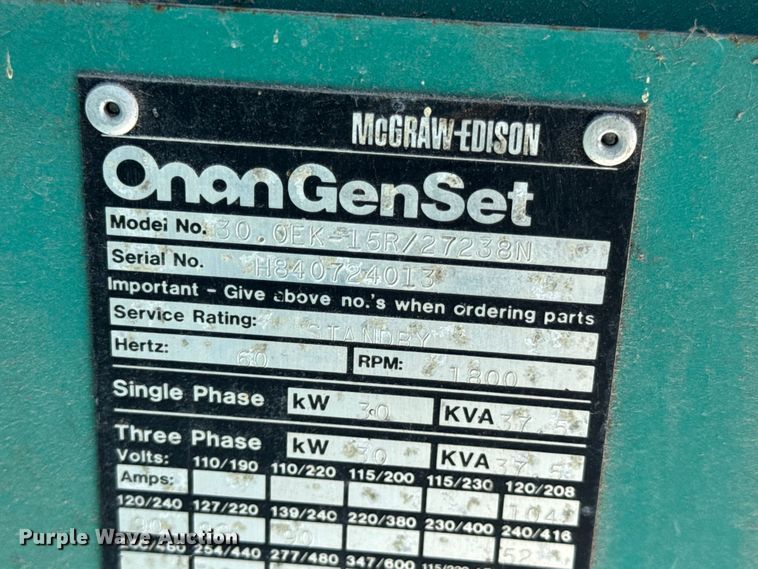 image for item EN0726 Onan 30.0EK-15T/27238N generator