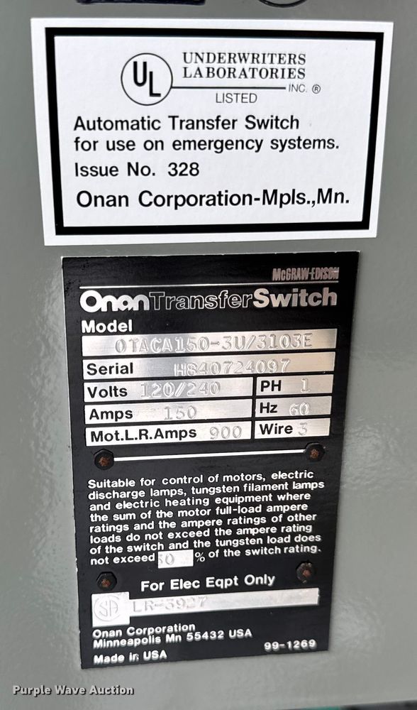 image for item EN0726 Onan 30.0EK-15T/27238N generator