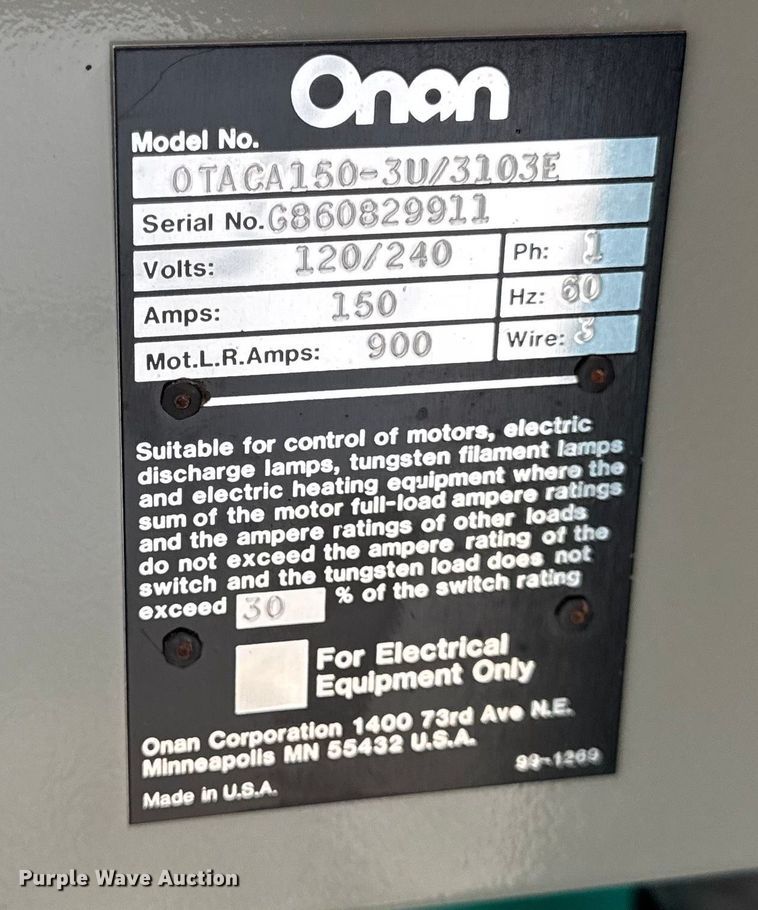image for item EN0727 Onan 30.0EK-15R/27238N generator