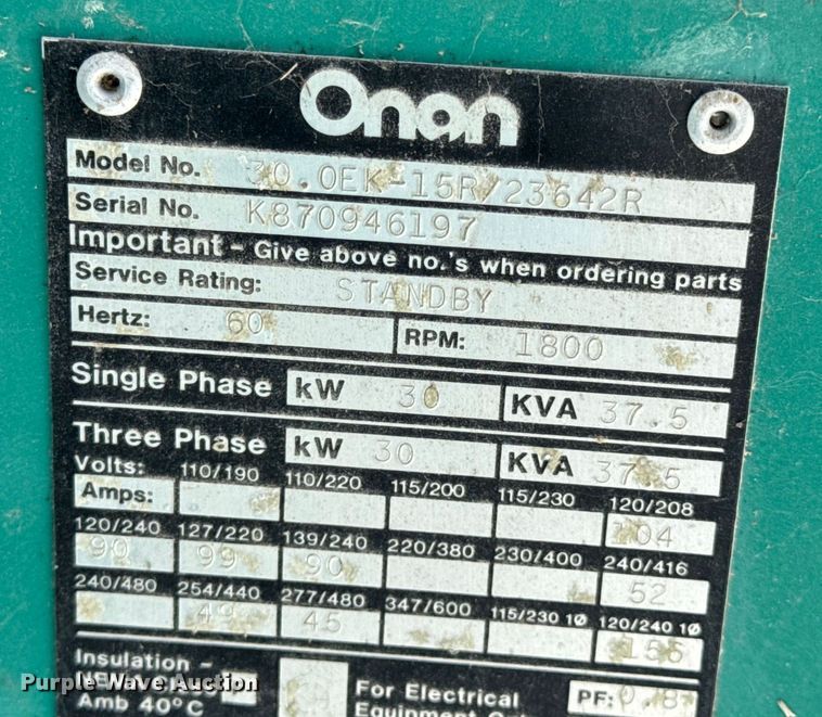 image for item EN0729 Onan 30.0EK-15R/23642R generator