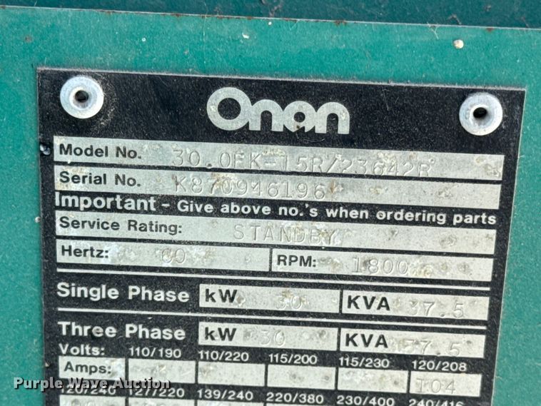 image for item EN0731 Onan 30.0EK-15R/23642R generator