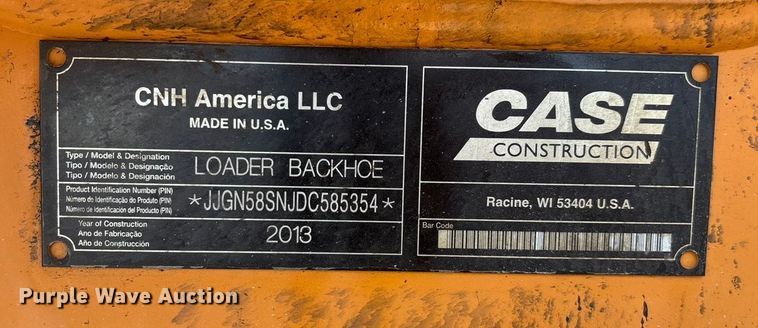 image for item EN5594 2013 Case 580 Super N backhoe