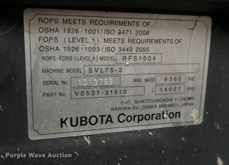 image for item EN5838 2024 Kubota SVL75-3 tracked skid steer loader