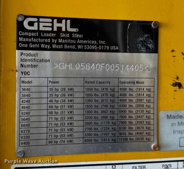 image for item ER0317 2013 Gehl 5640E Turbo skid steer loader